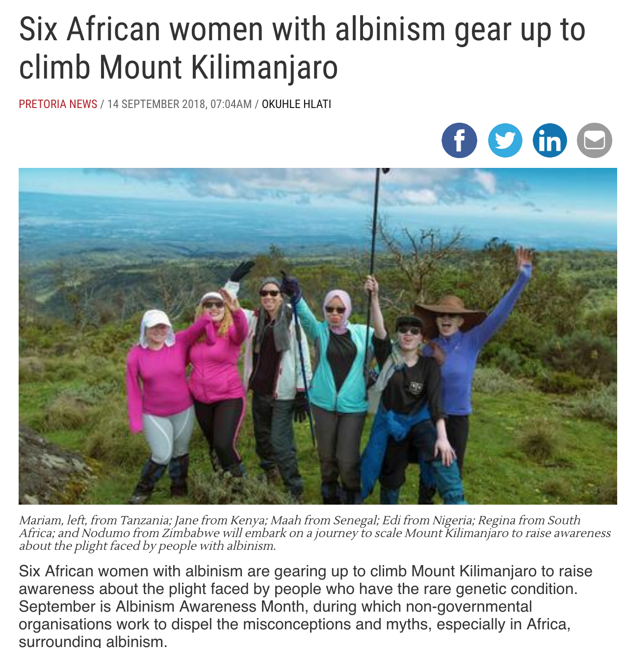 SIX African women with albinism gear up to climb Mount Kilimanjaro